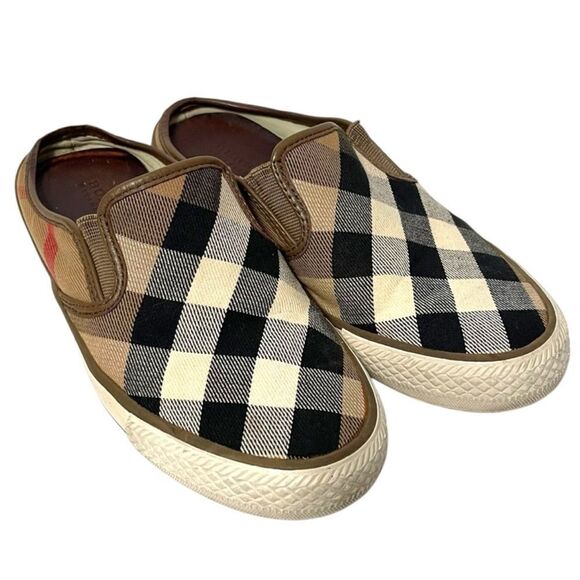 BURBERRY Nova Check Plaid Canvas Slip On Sneakers Slides 37 - Picture 1 of 14